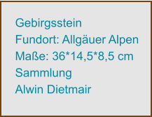 Gebirgsstein Fundort: Allgäuer Alpen Maße: 36*14,5*8,5 cm Sammlung  Alwin Dietmair