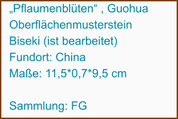 „Pflaumenblüten“ , Guohua Oberflächenmusterstein Biseki (ist bearbeitet) Fundort: China Maße: 11,5*0,7*9,5 cm  Sammlung: FG