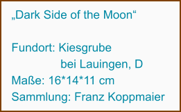 „Dark Side of the Moon“  Fundort: Kiesgrube                 bei Lauingen, D Maße: 16*14*11 cm Sammlung: Franz Koppmaier